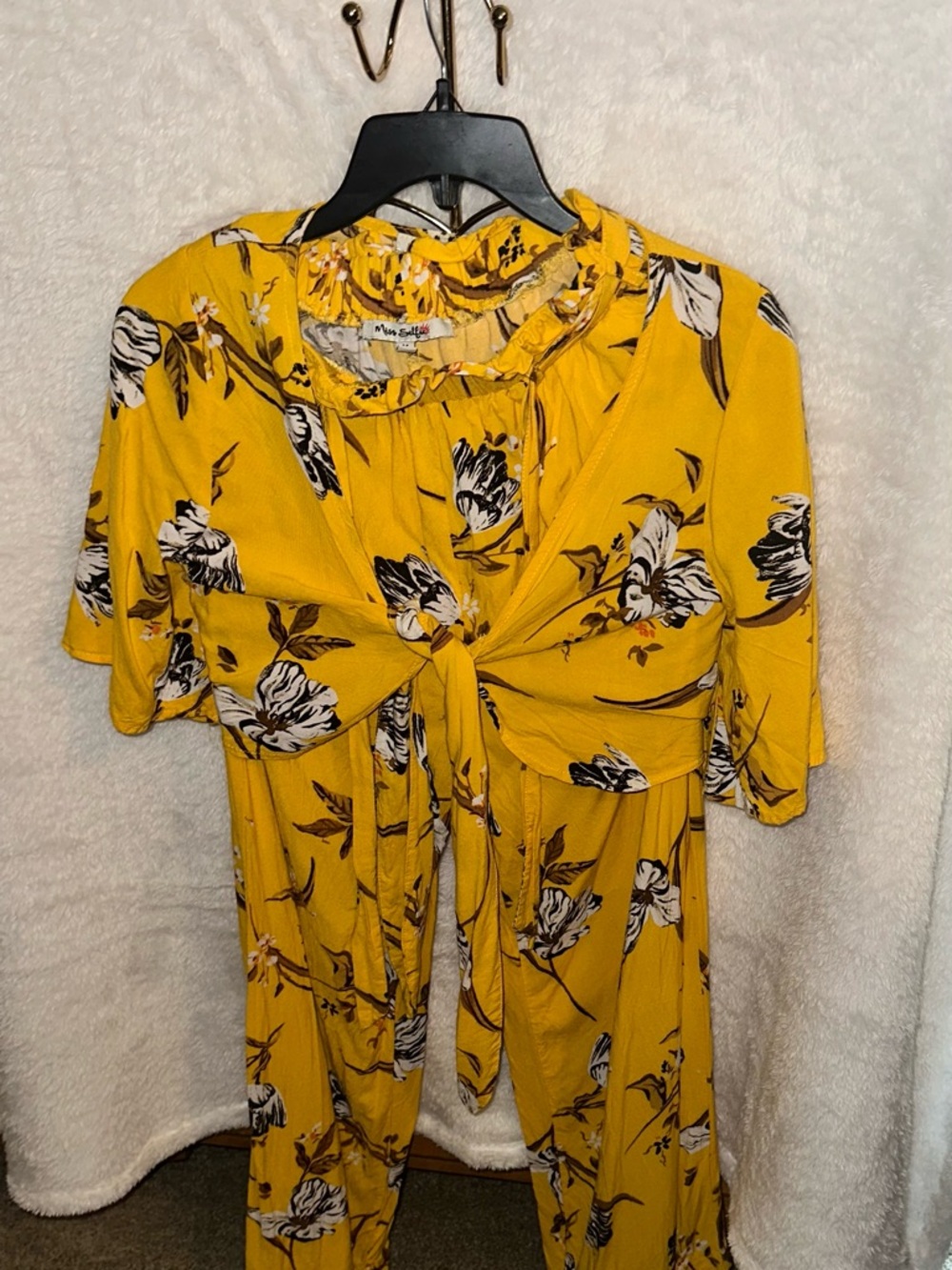 Miss Selfridge Mustard Yellow Floral Tie-Front Crop Top with Matching Pants